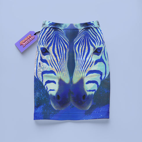 Y2K Zebra Mini Skirt - Blue Animal Print Bodycon Skirt